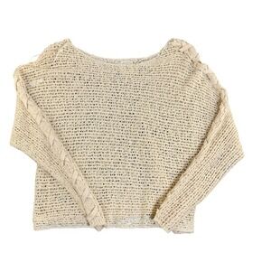 Billabong Cream Crochet‎ Knit Sweater Open Weave Long Sleeve Pullover Top